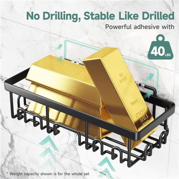 Veken Rustproof & Waterproof Shower Caddy 6-Pack, No Drilling Adhesive Shelves - Picture 3 of 7